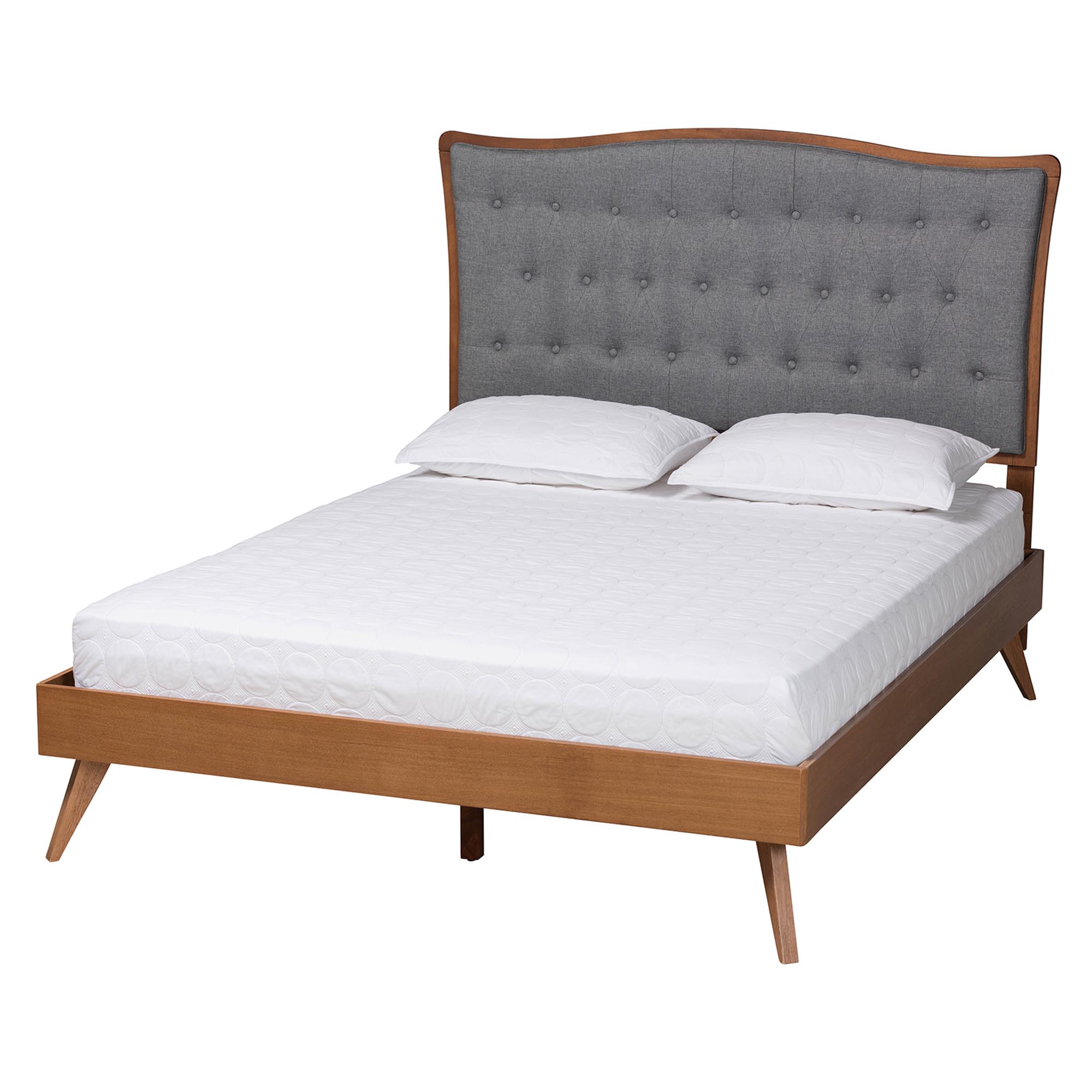 Baxton Studio Malle Classic and Traditional Grey Fabric and Walnut Brown Finished Wood Queen Size Platform Bed